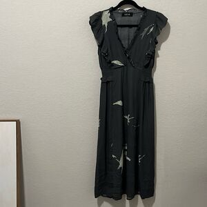 FAB'RIK Dark Grey and White Printed Midi Dress, Size S